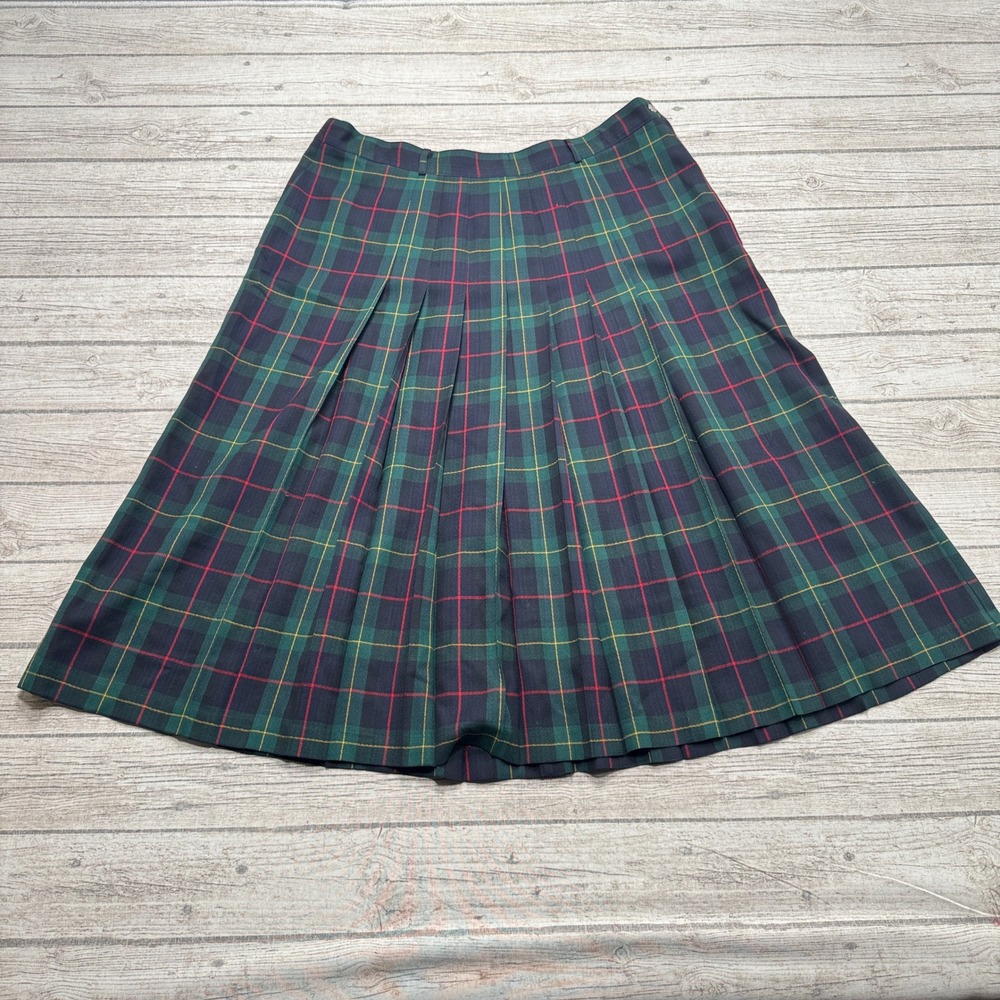 Vintage Antels Plaid Skirt Women's 20 Green Pure Wool Tartan Midi Pleated Canada